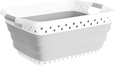 Collapsible Plastic Laundry Basket, Gray, 24.25"x17.5"x10.5"