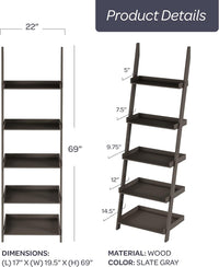 5-Tier Ladder Bookshelf, 69" view 6