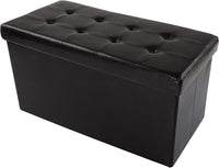 Storage Ottoman - Folding Faux Leather Footrest, Linen Chest, Black view 1