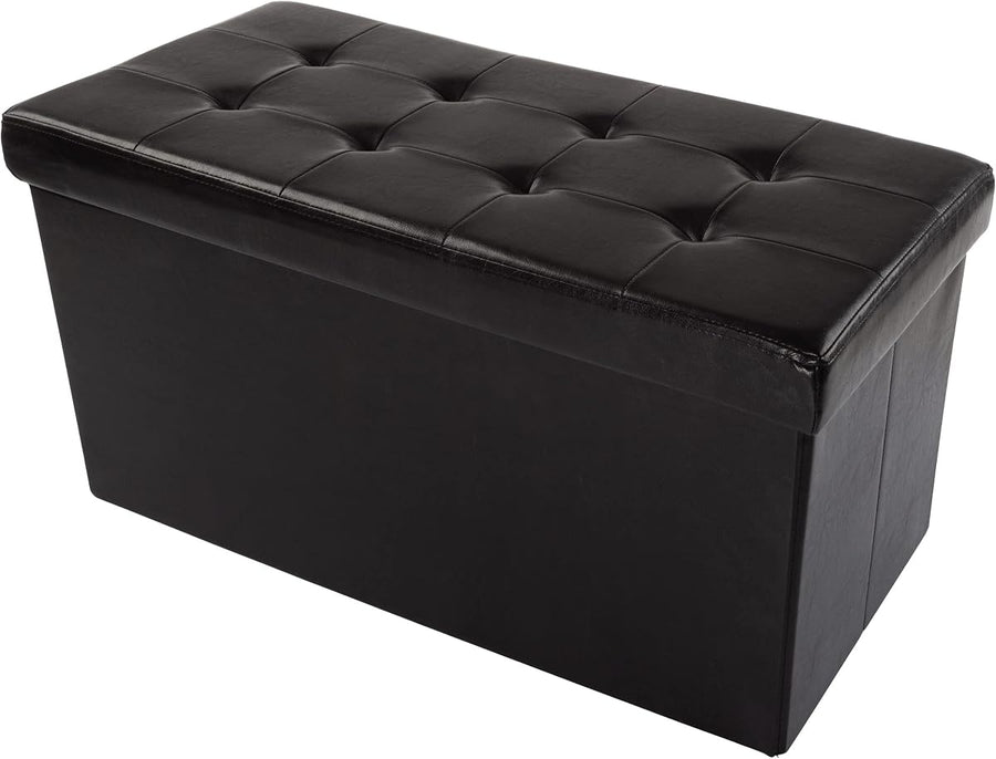 Storage Ottoman - Folding Faux Leather Footrest, Linen Chest, Black &mdash; Lavish Home