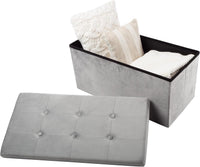 Storage Ottoman - Velvet Tufted Footrest, Linen, 15"D x 30"W x 15"H view 6