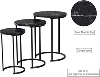 Round Nesting Tables Set of 3, Faux Marble Tabletop, White view 8