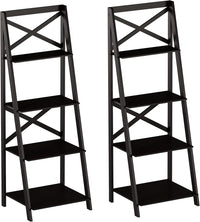 4-Tier Ladder Bookshelf Set, Black view 1
