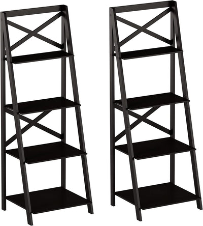 4-Tier Ladder Bookshelf Set, Black