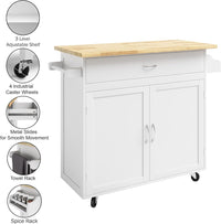 Mobile Kitchen Island with Spice Rack & Storage Cabinet, White view 5