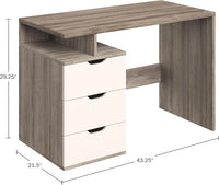 Computer Desk with 3-Drawer File Cabinet, Natural and White view 2