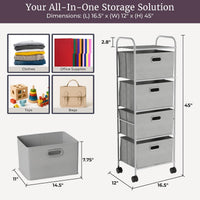 4-Drawer Fabric Dresser, Gray/Silver, 16.5" x 12" x 45" view 2