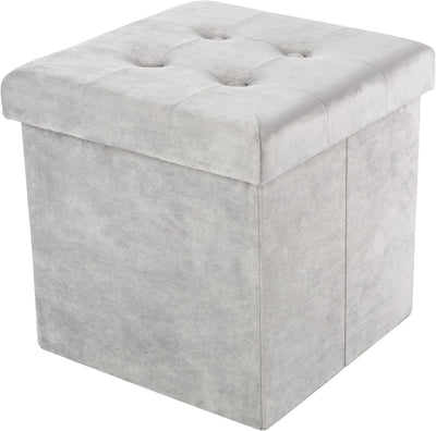 Storage Ottoman - Velvet Tufted Footrest, Linen, 15"D x 15"W x 15"H