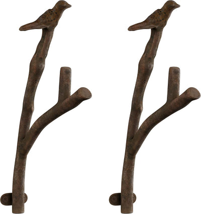 Decorative Bird on Tree Branch Hook- Cast Iron 2 PK