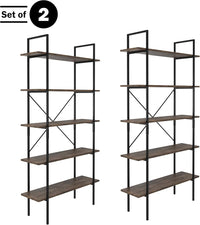 5 Tier Bookshelf w/Industrial Etagere Wooden Shelving view 9