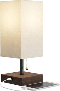 USB Rectangle Lamp with Wood Base-Modern Desk, (L)5”x (W)5”x (H)14” view 6