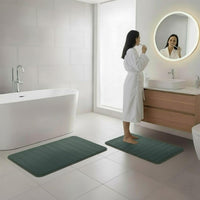 2 Piece Memory Foam Striped Bath Mat, Green view 6