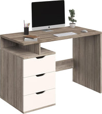 Computer Desk with 3-Drawer File Cabinet, Natural and White view 5