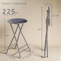 Folding Stool with Padded Backless Seat Set of 4, Gray, 24" view 3