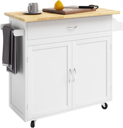 Kitchen Island with Spice Rack and Storage Cabinet, White