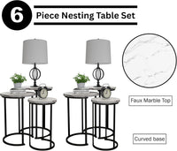 Round Nesting Tables Set of 3, Faux Marble Tabletop, White view 28