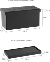 Storage Ottoman - Folding Faux Leather Footrest, 15"D x 30"W x 15"H view 5
