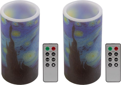 Flameless Candles - 2-Pack Van Gogh Starry Night Battery