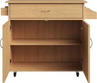 Mobile Kitchen Island with Spice Rack & Storage Cabinet, White view 8