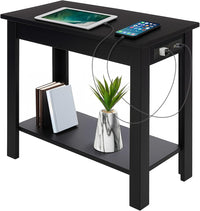 Narrow Side Table with Charging Station, Black, 24"x11"x22" view 1