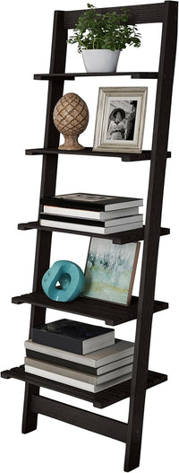 5-Tier Ladder Shelf, Narrow Leaning Bookshelf, White, 50" view 13