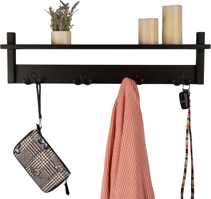Coat Rack with Shelf - Wall Mount Shelf with 4 Hooks &mdash; Lavish Home