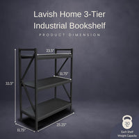 3 Tier Industrial Metal Bookshelf with Textured Storage view 3