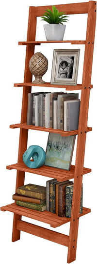 5-Tier Ladder Shelf, Narrow Leaning Bookshelf, White, 50" view 7