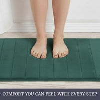 2 Piece Memory Foam Striped Bath Mat, Green view 4