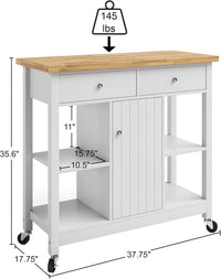 Mobile Kitchen Island with Spice Rack & Storage Cabinet, White view 15