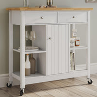 Mobile Kitchen Island with Spice Rack & Storage Cabinet, White view 14