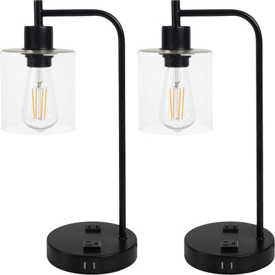 Set of 2 Table Lamps - Industrial Lamps with USB, Black - Set of 2