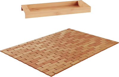 Bamboo Bath Mat with Roll Up Lattice Design for Bathtub