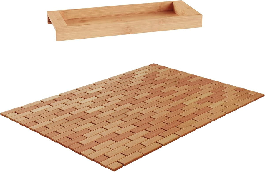 Bamboo Bath Mat with Roll Up Lattice Design for Bathtub &mdash; Lavish Home