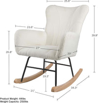 Rocking Chair - Teddy Fabric Upholstered Chair with Padded, Oversized view 2