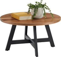 Coffee Table - Industrial Modern Round Table, Walnut & Black view 5