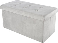 Storage Ottoman - Velvet Tufted Footrest, Linen, 15"D x 30"W x 15"H view 1