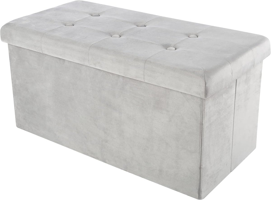 Storage Ottoman - Velvet Tufted Footrest, Linen, 15"D x 30"W x 15"H &mdash; Lavish Home