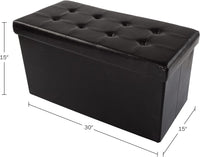 Storage Ottoman - Folding Faux Leather Footrest, Linen Chest, Black view 3