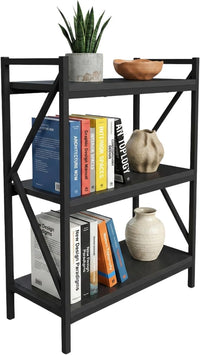 3 Tier Industrial Metal Bookshelf with Textured Storage view 1