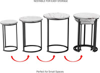 Round Nesting Tables Set of 3, Faux Marble Tabletop, White view 3