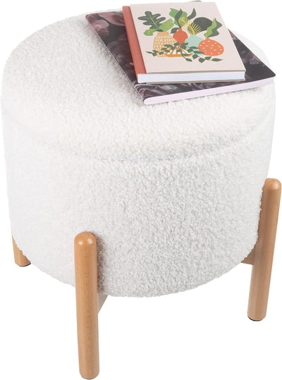 Round Sherpa Storage Ottoman Pouf with Removable Lid