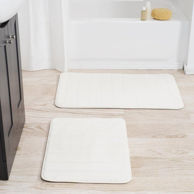 Bathroom Rugs - 2-Piece Memory Foam Bath Mats with Microfiber, White