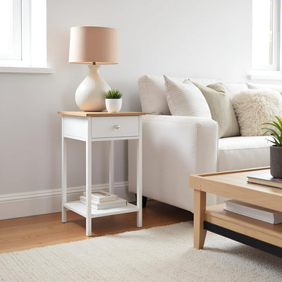 Side Table - Small Night Stand with Drawer and Open Storage