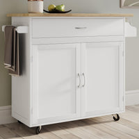 Mobile Kitchen Island with Spice Rack & Storage Cabinet, White view 4