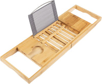 Bamboo Bathtub Tray - Wood Bath Caddy with Book, Phone view 1