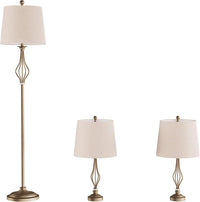 Table and Floor Lamps Set of 3 Matching Curved Openwork Steel view 6