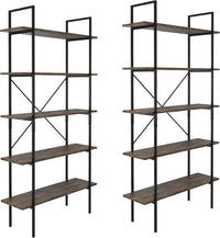 5 Tier Bookshelf w/Industrial Etagere Wooden Shelving view 7