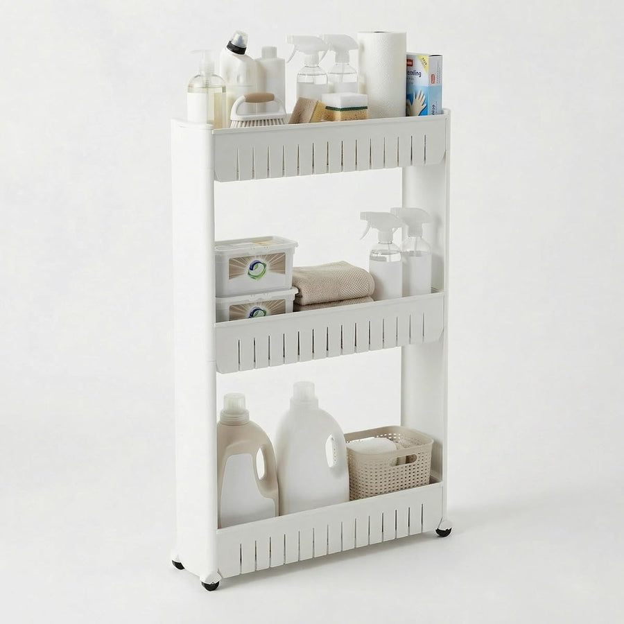 3 Tier Shelf Rolling Cart, White &mdash; Lavish Home