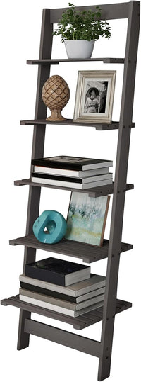 5-Tier Ladder Shelf, Narrow Leaning Bookshelf, White, 50" view 19